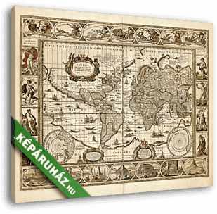 Antik világtérkép 1635 (szín 3) - vászonkép 3D látványterv