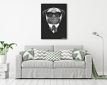 Portrait of Pug Dog in suit. Hand drawn illustration. (vászonkép) - vászonkép, falikép otthonra és irodába