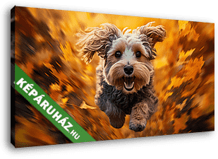 Cuki kutyus fut az őszi avarban - vászonkép 3D látványterv