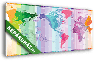 A világ politikai térkép, időzónái  - vászonkép 3D látványterv