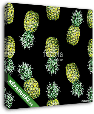 Zökkenőmentes akvarell gyümölcs illusztrációja ananász. Minta sz - vászonkép 3D látványterv