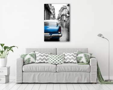 Kék autó Havanna utcáin  (vászonkép) - vászonkép, falikép otthonra és irodába