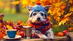 Teázó kutyus az őszi erdőben vászonkép, poszter vagy falikép