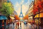Párizsi utcakép ősszel (vízfesték effekt) vászonkép, poszter vagy falikép