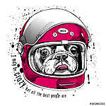 French Bulldog in a modern racer helmet. Vector illustration. vászonkép, poszter vagy falikép