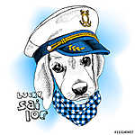 Image Portrait dog in a sailor's cap and in a cravat. Vector ill vászonkép, poszter vagy falikép