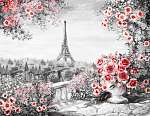 Rózsák és tenger Eiffel torony színverzió 1 (olajfestmény reprodukció) vászonkép, poszter vagy falikép