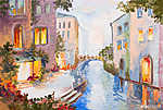 Olaszország, csatorna Velencében (olajfestmény reprodukció) vászonkép, poszter vagy falikép