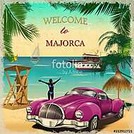 Welcome to Majorca retro poster. vászonkép, poszter vagy falikép