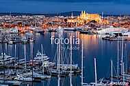 Spanien Palma de Mallorca Stadt Hafen Küste bei Nacht vászonkép, poszter vagy falikép