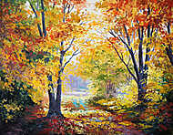 Színes őszi erdő, ösvénnyel (olajfestmény reprodukció) vászonkép, poszter vagy falikép