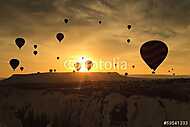Hőlégballon sziluettek Cappadocia-ban vászonkép, poszter vagy falikép
