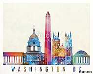 Washington DC landmarks watercolor poster vászonkép, poszter vagy falikép