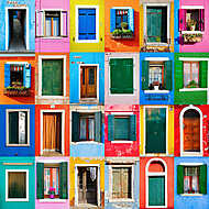 Burano ajtók és ablakok kollázsai vászonkép, poszter vagy falikép