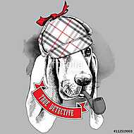 Poster with the image of a Basset Hound dog in a deerstalker wit vászonkép, poszter vagy falikép