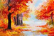 Őszi fák az erdő mélyén (olajfestmény reprodukció) vászonkép, poszter vagy falikép