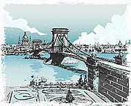 Vintage Hand Drawn View of Lions Bridge in Budapest vászonkép, poszter vagy falikép