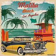 Malibu Beach, California retro poster. vászonkép, poszter vagy falikép