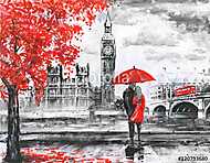Londoni séta piros esernyővel vászonkép, poszter vagy falikép