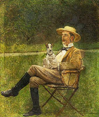 Ülő férfi kutyával (tanulmány) (bögre) - vászonkép, falikép otthonra és irodába