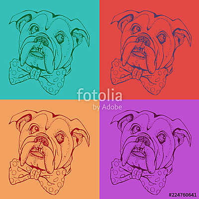 Portrait of dog Bulldog. Pop art vector pattern. Illustration for T-shirt graphics, fashion print, poster, textiles.. (poszter) - vászonkép, falikép otthonra és irodába