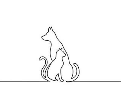 Kutya macska barátság (vonalrajz, lien art) (bögre) - vászonkép, falikép otthonra és irodába