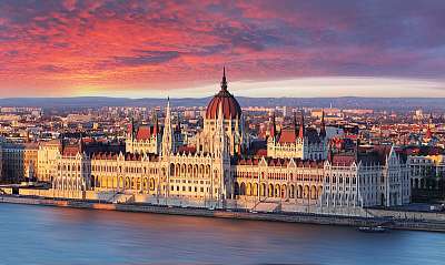 A budapesti parlament drámaian napkelte után (bögre) - vászonkép, falikép otthonra és irodába