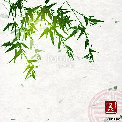 Zöld bambusz kézzel készített rizspapír háttérrel. Hagyományos o (bögre) - vászonkép, falikép otthonra és irodába